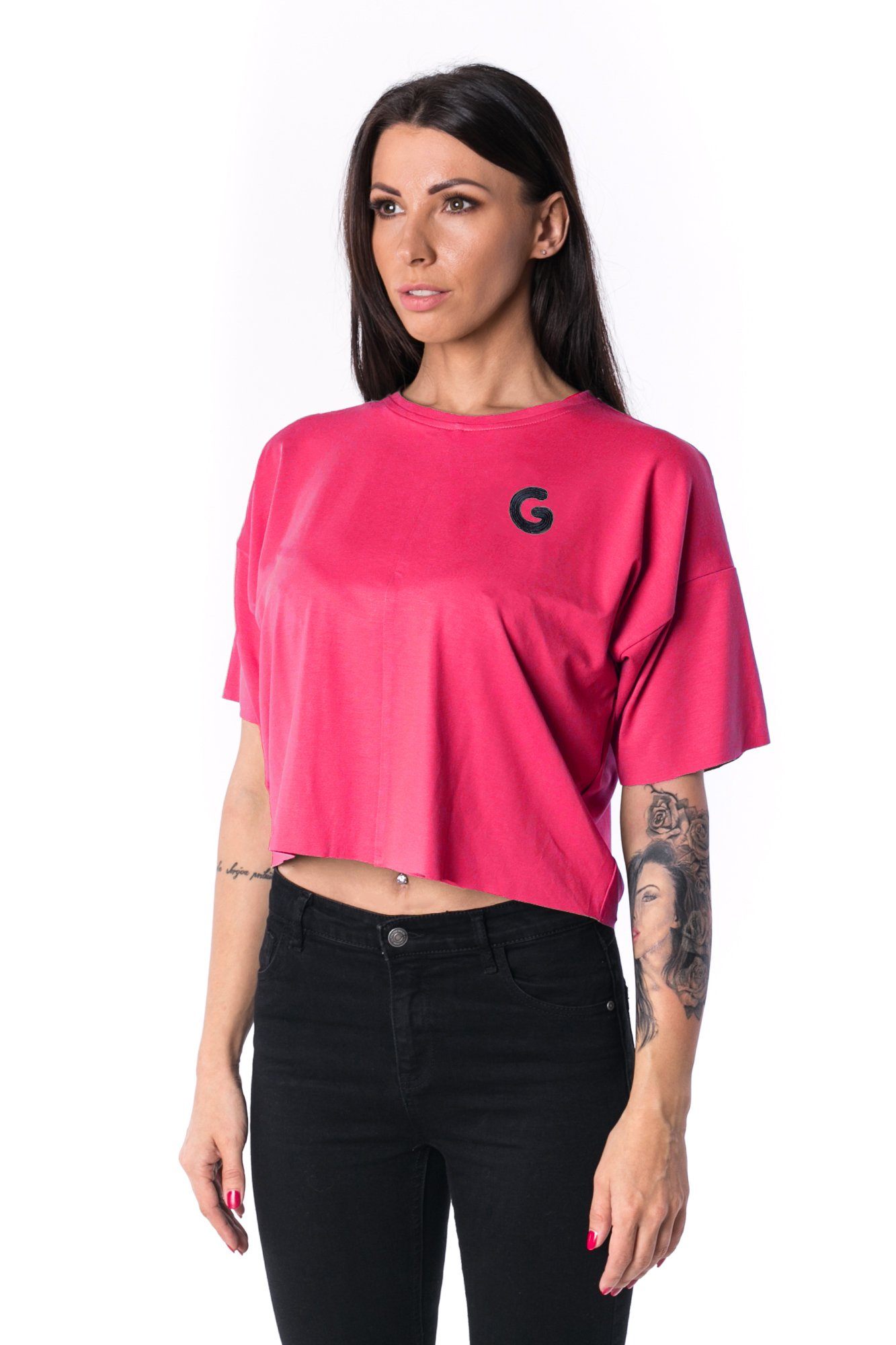 Dámske panelované tričko oversized Cropped 17 // fuchsie
