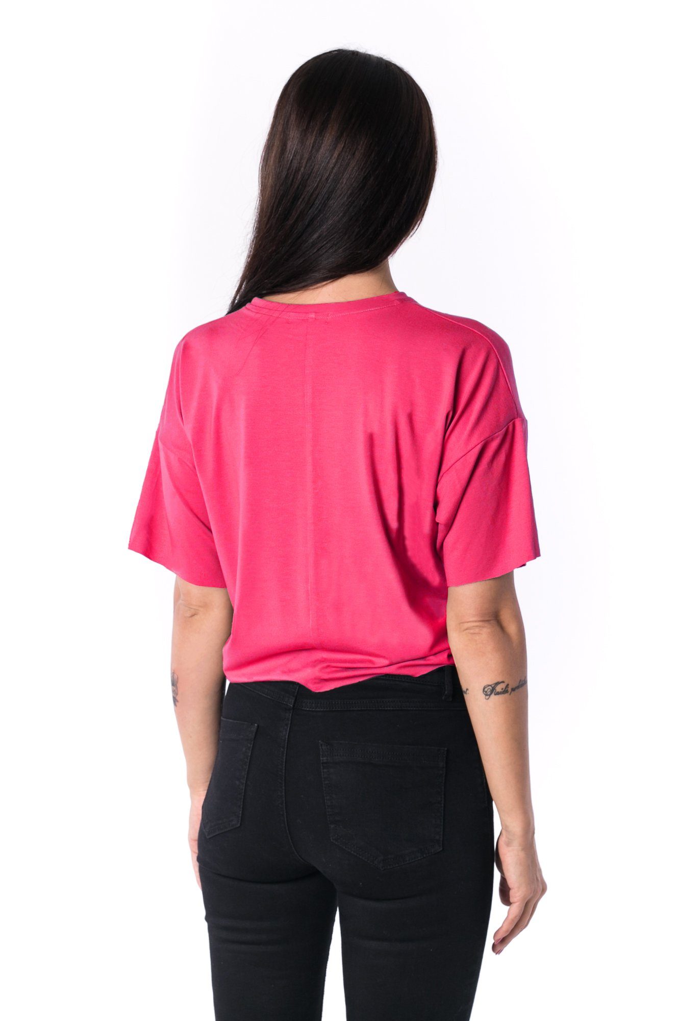Dámske panelované tričko oversized Cropped 17 // fuchsie