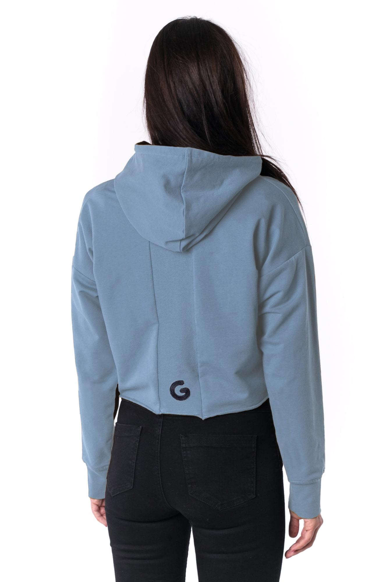 The Woman Paneled Cropped Hoody 17 // modrá