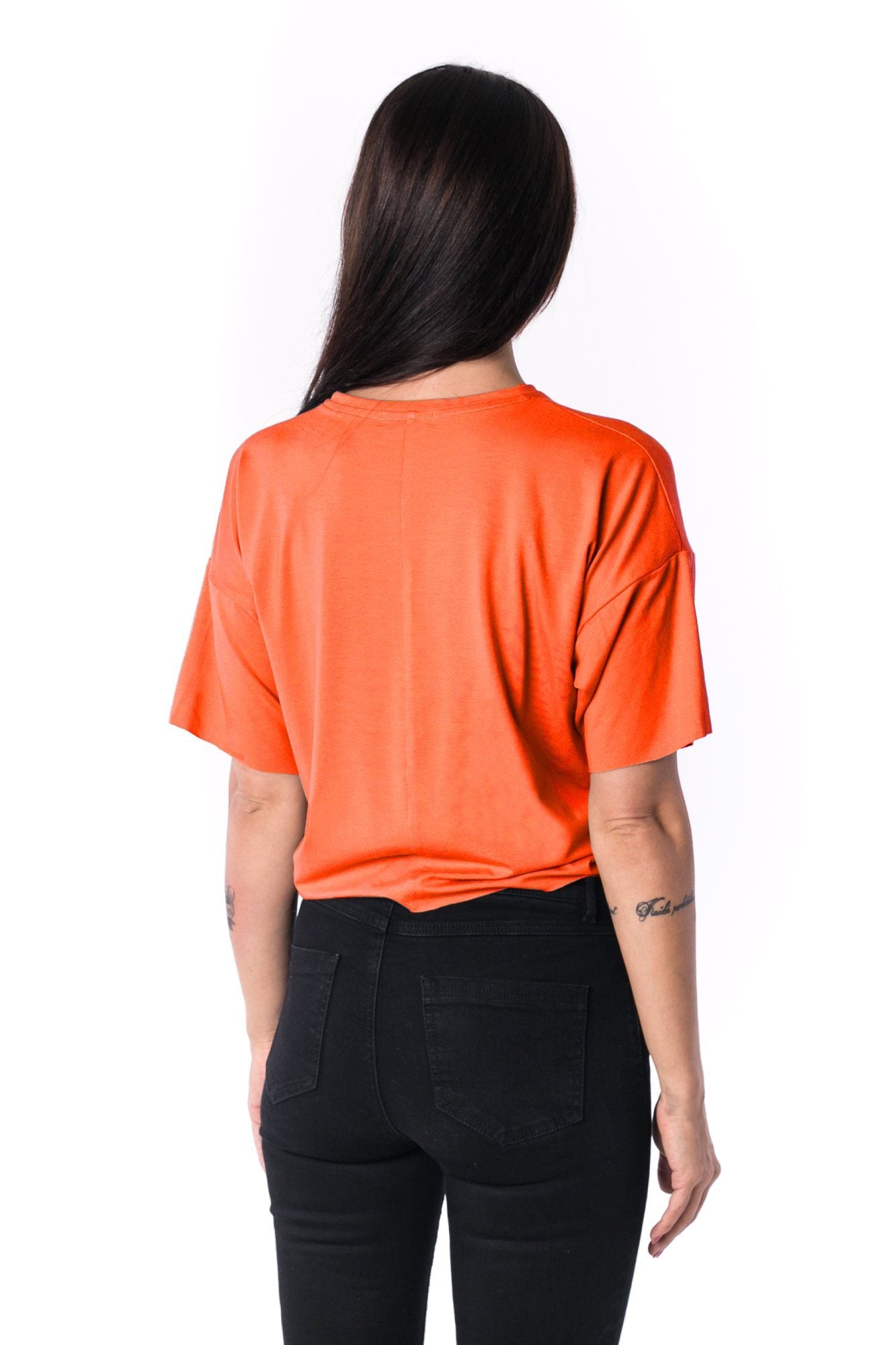 Dámske Paneled Oversized Cropped Tričko 17 // oranžové