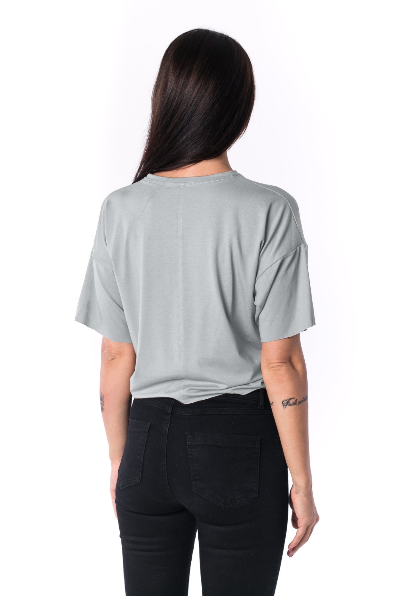 Woman Panelled Oversized Cropped Tee 17 // lightgrey