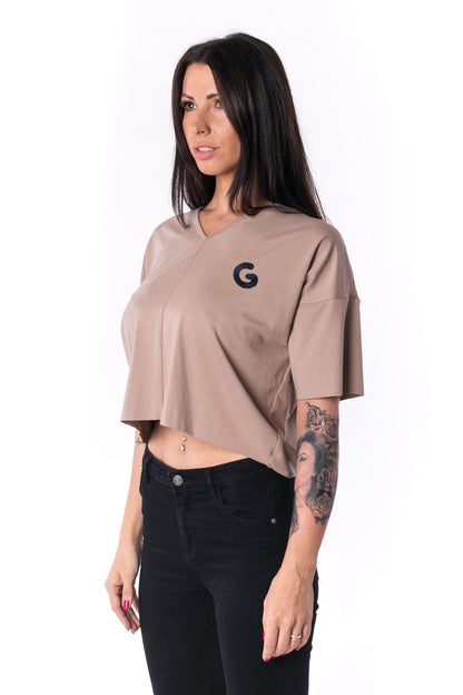 TheG Woman Paneled Oversize Crop Tričko s výstrihom do V 17 // mocca