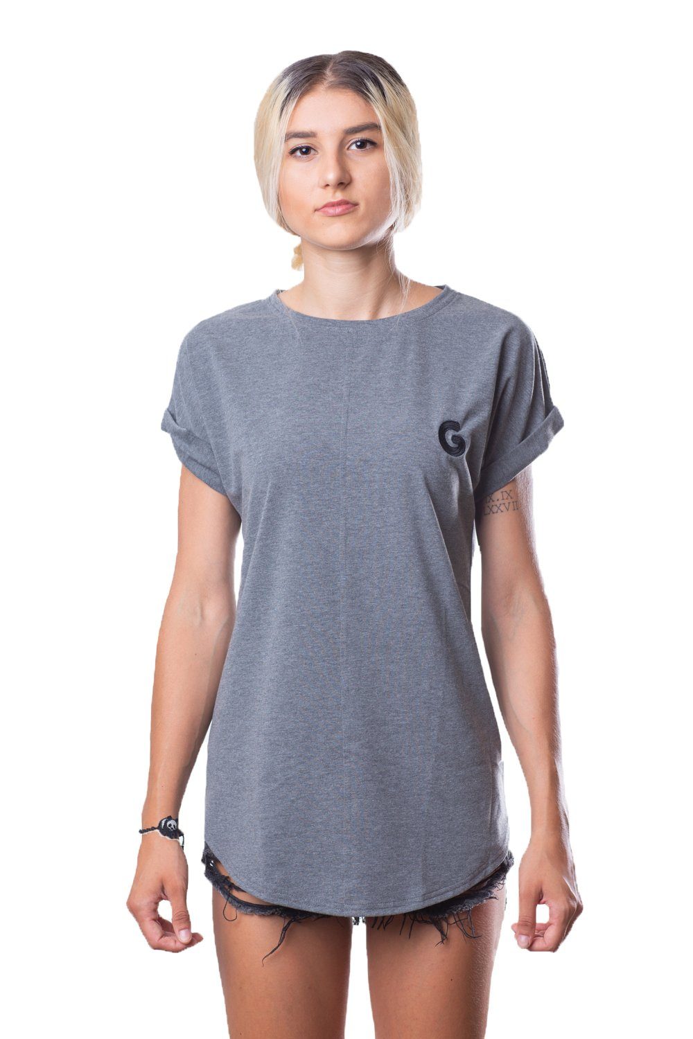French Terry Woman Oversize Tee // grey stripe