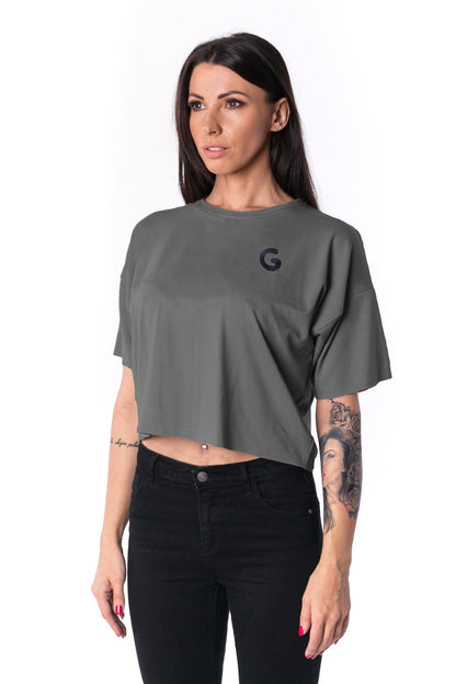 Woman Panelled Oversized Cropped Tee 17 // grey
