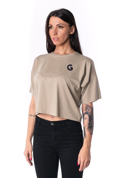 Woman Paneled Oversized Cropped Tee 17 // krémová