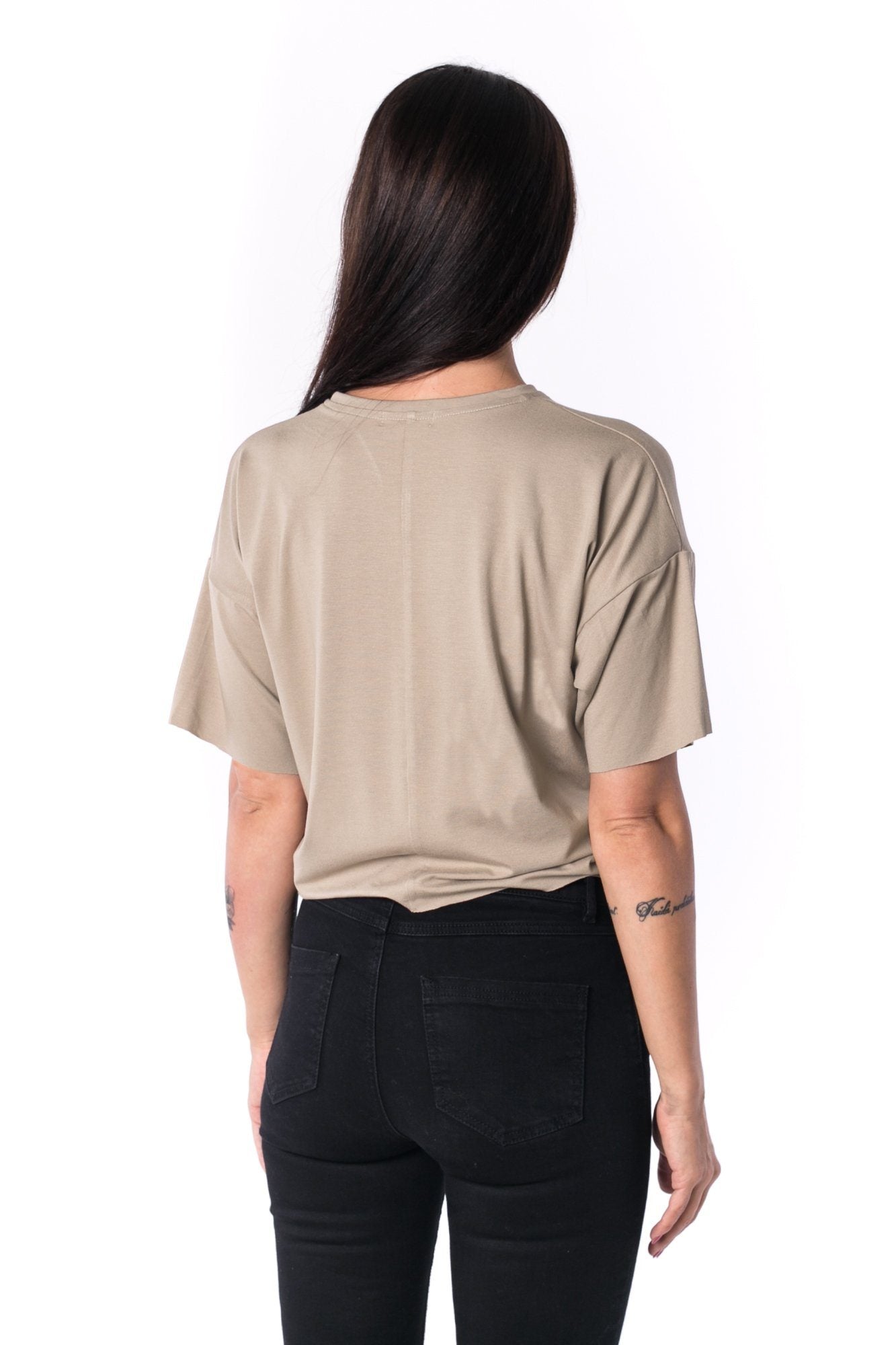 Woman Paneled Oversized Cropped Tee 17 // krémová