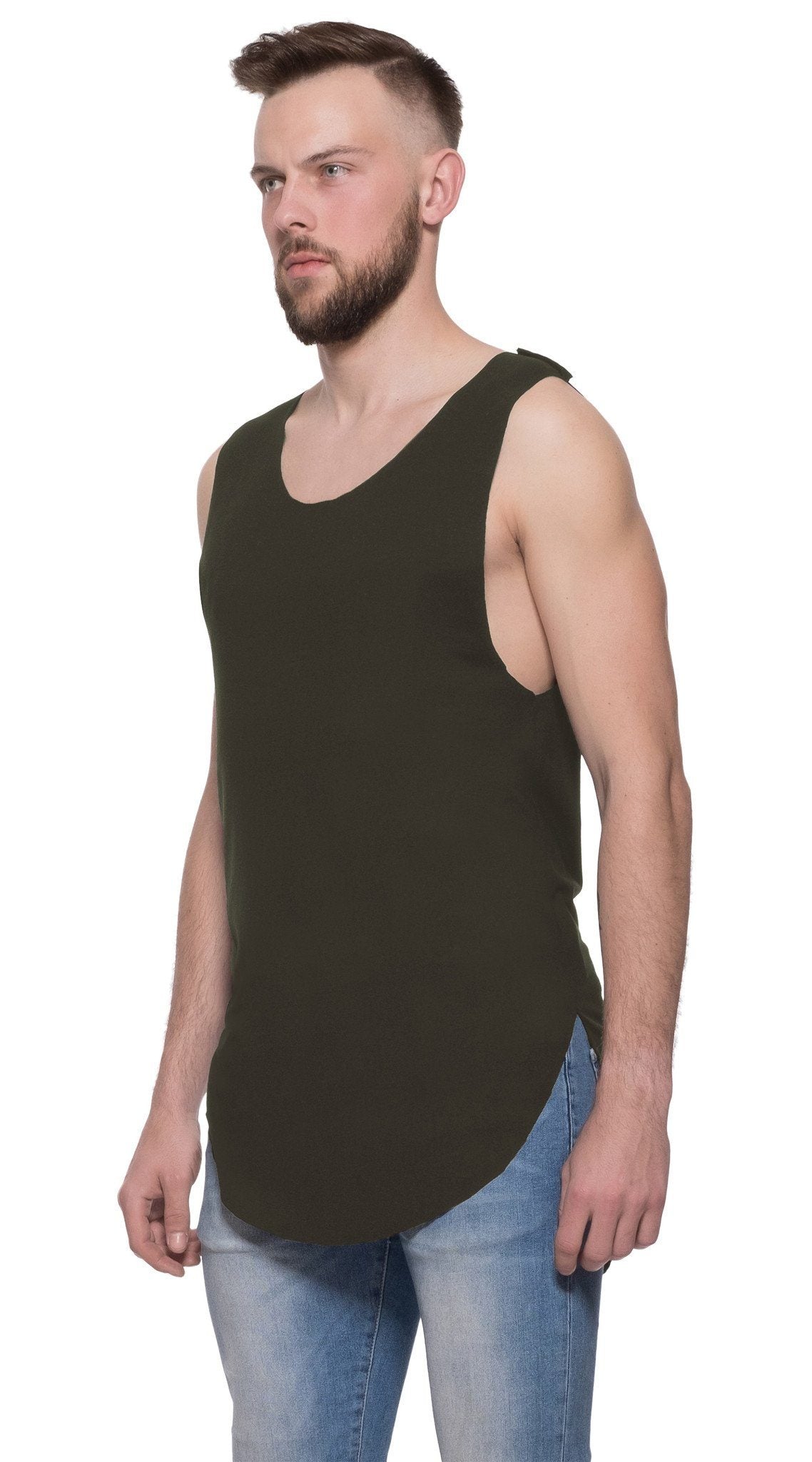 TheG viscose handmade designer scoop long tank khaki